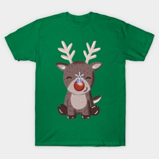 Cute Christmas Reindeer Rudolph Snowflake T-Shirt